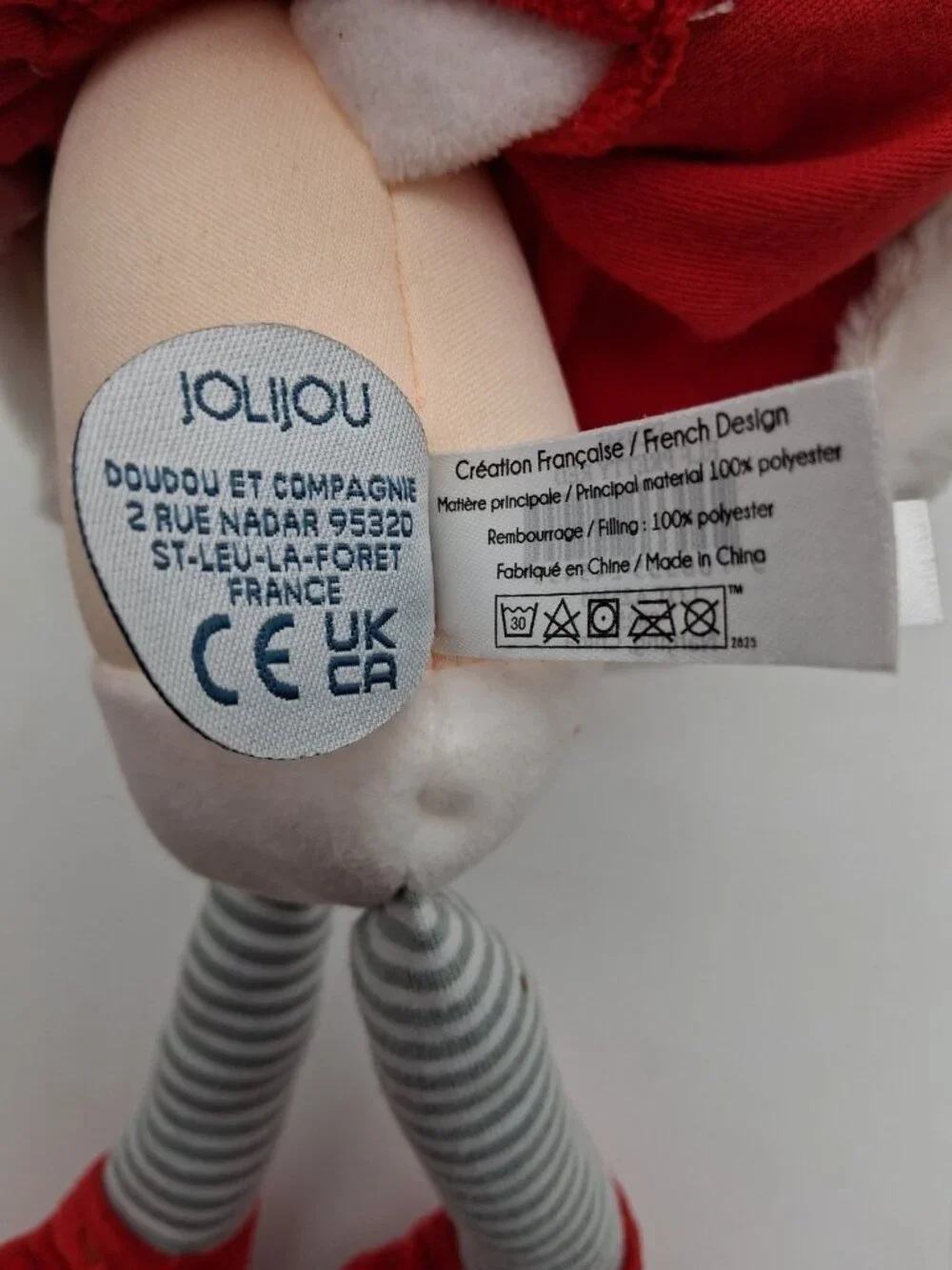 JoLiJou Paris Elf Pretty Red Doll 12” Curly Brunette Plush Red Santa Outfit